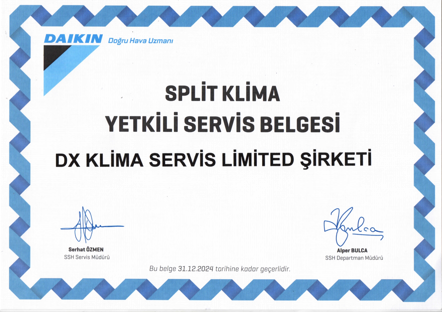 Split Klima Yetkili Servis Belgesi